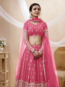 Pink <b>Sequin</b> Georgette Maxi A-Line Lehenga Choli with Dupatta Semi Stitched Quick Dry Bridesmaid Dress Wedding Party Outfit - Product Image 4