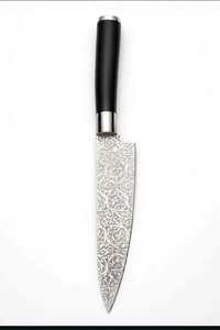 Utensilio de cocina de acero grabado con patrón floral hecho a mano y personalizado, mango de madera de ébano negro. - Product Image 5