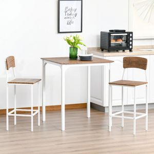 Set da Pranzo Moderno in 3 Pezzi con Effetto Venatura Liscia del Legno, 2 Sedie e Tavolino a 2 Posti per Spazi Ristretti - Product Image 2