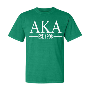 Camiseta de Manga Corta con Letras Griegas Personalizadas AKA, Camiseta Verde de Algodón con Cuello Redondo para Eventos de Hermandades - Product Image 1