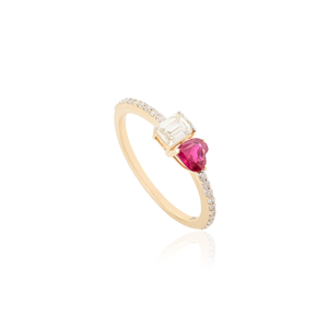 14K White Gold Pear Cut Ruby Diamond Toi Et Moi Engagement Ring - Product Image 4