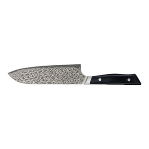 Couteaux de cuisine Santoku noirs à deux rivets avec lames à motifs argentés et talon argenté pour trancher, hacher et couper en dés - Product Image 1