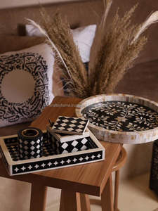 ถาดอะคริลิคสไตล์อาหรับทำด้วยมือสุดหรูถาดใส่อาหารฝังมุกแม่สำหรับเสิร์ฟอาหารที่บ้านห้องครัวตกแต่งคุณภาพสูง - Product Image 4