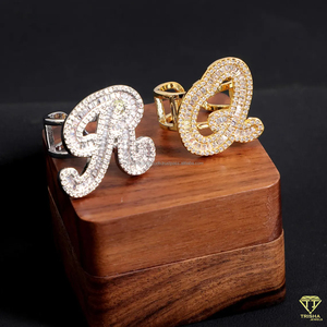 Custom <b>Initial</b> Letter <b>Ring</b> <b>With</b> Baguette Moissanite Diamond Iced Out Script Design Luxury Hip Hop Statement Jewelry For Men - Product Image 4