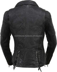 Nueva chaqueta de motociclista de cuero genuino para mujer, chaqueta de carreras ajustada informal de manga larga, transpirable personalizado de Color sólido - Product Image 6