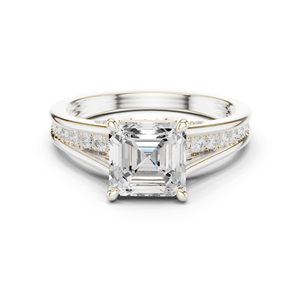 Hermoso anillo de compromiso con halo de diamantes cultivados en laboratorio con corte Asscher en oro blanco de 14k, joyería de lujo para novias, regalo para mujeres. - Product Image 1