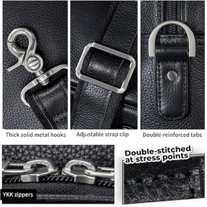Maletín de cuero de grano completo para hombre de 14 pulgadas, bolso de negocios para portátil de cuero genuino con cremallera YKK, bolso de viaje profesional - Product Image 6