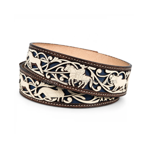 High Quality Western Style Horse Rider & Floral Scrollwork Grain Leather <b>Belt</b> for Men & Women Premium Brown <b>Cowboy</b> <b>Belt</b> - Product Image 2