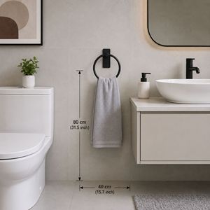 Anneau porte-serviettes moderne en acier inoxydable noir mat de qualité supérieure |   Porte-serviettes mural pour cuisine et salle de bain |   Adhésif puissant - Product Image 4