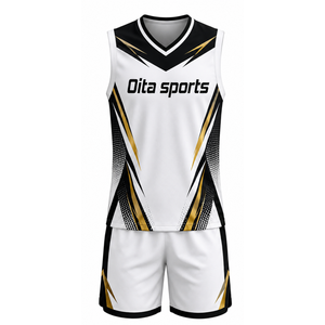 Ensemble Maillot et Short de Volleyball Blanc et Bleu Marine Sans Manches Sublimé – Tenue Sportive Athlétique Personnalisable pour Tournoi d'Équipe - Product Image 2