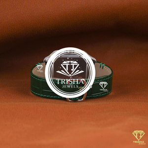 Reloj Exclusivo con Diamantes Moissanite, Correa de Cuero Verde Esmeralda y Piedras VVS Brillantes, Diseño de Lujo - Product Image 4