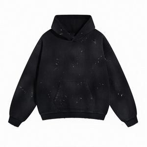 เสื้อฮู้ดดี้ผู้ชายสไตล์วินเทจ แต่งโลโก้แบบทำเก่า ขาดรุ่ย ทรงโอเวอร์ไซส์ ผ้าฟอกสี ทรงบ็อกซี่ ป้องกันการหดตัว มีกระเป๋า - Product Image 1