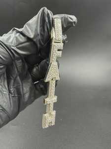 จี้ชื่อแบบตั้งแนวตั้งประดับเพชรโมอิสซาไนต์สำหรับผู้ชาย สไตล์ฮิปฮอป หรูหรา ชุบโรเดียม เงินแท้ 925 ตัวอักษรประดับเพชร - Product Image 5