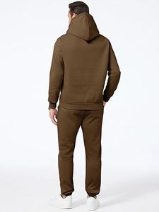 Unisex Brown Hooded <b>Tracksuit</b> Set Solid Color Cotton Full Length Casual Wear With Side Pockets Drawstring Closure Autumn Style - Product Image 2
