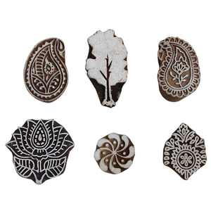 Wholesale Handmade Wooden Printing Block Set of 6 Piece Mix Floral <b>Pattern</b> Wooden Printing Block Indian Textile Stamp - Product Image 1