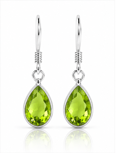 Peridot Teardrop Sterling Silver Drop <b>Earrings</b> | 925 Silver Pear Shape Dangle <b>Earrings</b> | August Birthstone Gemstone Jewelry - Product Image 1