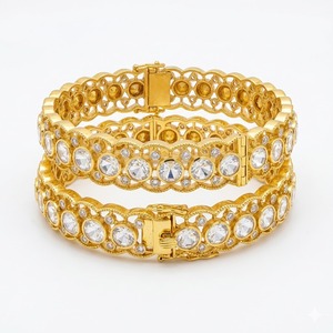 Traditional Ethnic Design 925 Silver Monzo Bangles Traditional Crystal Stone Designer <b>Kada</b> Set for Women - Product Image 1