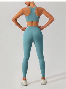 Conjunto de Yoga de 2 Piezas, Top Corto de Cintura Alta y Leggings Largos, Color Sólido, Escote Descubierto, Ropa Deportiva para Mujer - Product Image 2