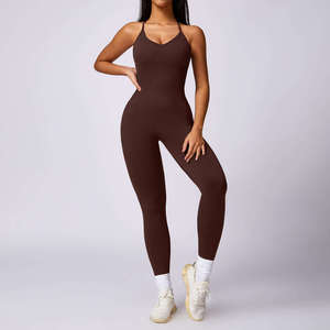Combinaison de yoga en nylon pour femme, dos croisé, effet froncé aux fesses, body de sport, vêtements de fitness, tenue de sport une pièce, shapewear - Product Image 6