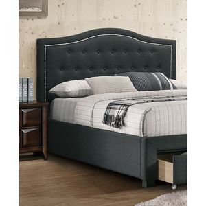 Letto matrimoniale Queen Size con contenitore, 1 pz, imbottito, con cassetti, design ad arco trapuntato, tessuto in tela color antracite - Product Image 4