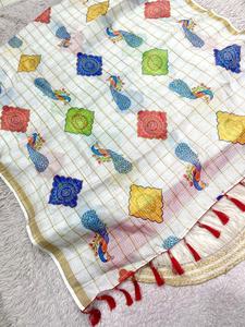 Chex-Muster Premium Baumwolle Damen Chex Sari Modischer Langer Trendiger Sari mit Bluse Hergestellt in Indien - Product Image 2