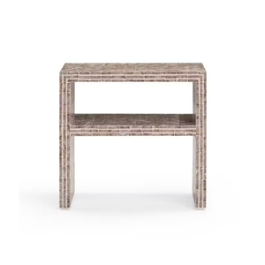 Unique vertical block pattern inlay <b>bedside</b> table and luxury open <b>shelf</b> Capiz nightstand cabinet for stylish home bedroom use - Product Image 2