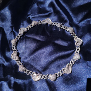 Collar de eslabones de corazón con incrustaciones de moissanita, cadena de tenis de lujo, joyería llamativa, estilo hip hop y streetwear, regalo para mujeres y hombres - Product Image 3