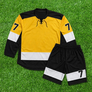 Uniforme de hockey sur glace personnalisé pour hommes avec numéros personnalisés, logos d'équipe, tissu respirant, pantalon assorti et style sportif professionnel - Product Image 1