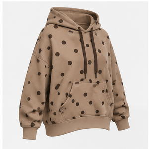 Sudadera con Capucha Holgada para Mujer, Color Taupe Cálido, con Puntos Ampliamente Espaciados, Teñida en la Prenda, de Algodón y Felpa, Modelo WPHOOD-0021, Personalizable - Product Image 4