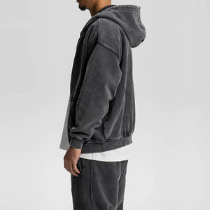Heavyweight Acid Wash Zip Up Hoodie for Men Vintage Oversized Streetwear Hoodie with Full Zip Comfortable Daily Wear - Product Image 3
