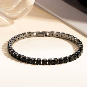 Pulsera de tenis de moissanita plateada con piedra negra, joyería de moda gótica de lujo, pulsera elegante y llamativa para hombres y mujeres - Product Image 4