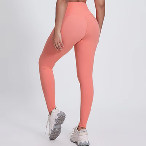 Women <b>Leggings</b> High Waist Full Length Solid <b>Pink</b> Yoga <b>Legging</b> With Ruched Detail Elastic Waist Four-Way Stretch Seamless Pants - Product Image 3