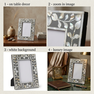 Premium Modern Rectangular <b>Frame</b> <b>Black</b> White Geometric Design Bone Inlay Handmade Wooden <b>Photo</b> <b>Frame</b> Tabletop Customized - Product Image 3