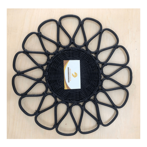 Natural Rattan Floral Placemat Handwoven <b>Round</b> <b>Table</b> <b>Mat</b> Boho Wedding Dining <b>Table</b> Decoration and Tableware - Product Image 2