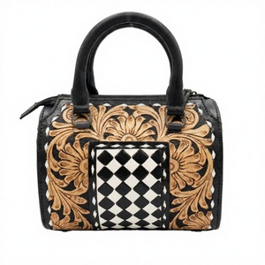 Nouvelle collection 2026 : Sac de voyage week-end de luxe en cuir véritable, motif floral sculpté à la main et motif à carreaux, style décontracté - Product Image 1