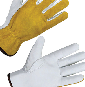 Leather Work <b>Gloves</b> White with Yellow Palm Anti-Slip Anti-static <b>Latex</b>-free Full Texture Safety <b>Gloves</b> Straight Cuff - Product Image 4