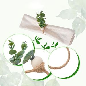 แหวนรัดผ้าเช็ดปากสไตล์โบโฮ 20 ชิ้น ลายใบยูคาลิปตัส พร้อมลูกปัดไม้ สำหรับงานแต่งงานและงานปาร์ตี้ในฤดูใบไม้ผลิและฤดูร้อน - Product Image 3