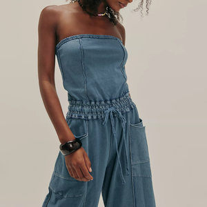 Fashion Summer Strapless Sleeveless Jumpsuits Straight Wide Leg Pants Overalls <b>Women's</b> Printed Summer Loose Jumpsuit - Product Image 3