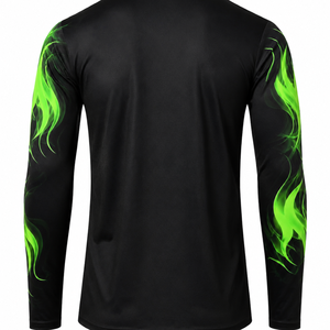 Men's Full Sleeve Rash Guard Black With Green <b>Flame</b> Print Quick Dry Polyester Sport <b>Shirt</b> - Product Image 3