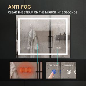 Specchio da Bagno a LED da 28x36 Pollici ad Alta Luminosità, Montato a Parete, Antiappannamento, con Funzione Dimmer Controllabile Separatamente - Product Image 5