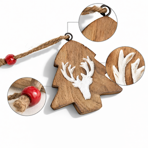 Ornement de Noël suspendu en forme de cerf perlé, taille personnalisée, en bois, pour arbre de Noël |   Décoration d'ambiance festive pour la maison - Product Image 3