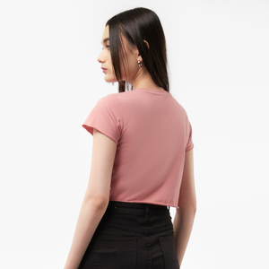 เสื้อยืดครอปแขนสั้นทรงหลวมสไตล์ใหม่สำหรับผู้หญิง ใส่สบายๆ ผ้าฝ้ายฟลีซ 100% แห้งเร็ว รับสกรีนโลโก้สำหรับฤดูร้อน - Product Image 3