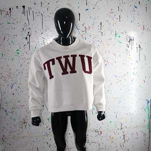 TWU ASH GREY <b>Mock</b> <b>Neck</b> Sweatshirt 100% BROWN Applique Embroidery wide <b>neck</b> Sweatshirt Finer Threads - Product Image 1