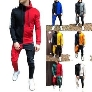 Survêtements de sport bicolores pour hommes, vestes et pantalons à capuche avec rayures latérales, survêtements d'hiver - Product Image 4