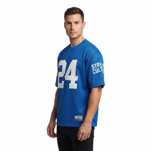 Camiseta Deportiva Personalizada al por Mayor para Hombre, Estilo Urbano, Oversize, de Malla de Poliéster/Algodón, Transpirable, de Secado Rápido, Manga Corta, Corte Holgado, Color Liso - Product Image 3