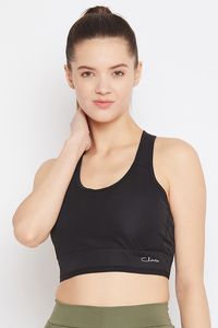 Sujetador deportivo negro para mujer, estilo racerback, cuello redondo, soporte medio, sin costuras, para yoga, ropa deportiva transpirable, estilo liso - Product Image 2