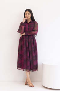 Vestido Camisero de Gasa a Cuadros con Cuello Vuelto, Manga Larga, Plisado, Corte Holgado, Cintura Imperio, Estilo Casual para Otoño - Product Image 2