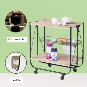 รถเข็นห้องครัวแบบพับได้สองชั้นพร้อมล้อเลื่อน - Product Image 5