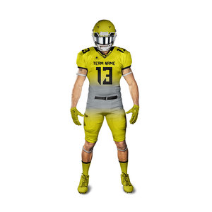 Uniforme de Fútbol Americano Sublimado Personalizado – Conjunto de Jersey y Pantalones en Degradado Amarillo y Gris, Ropa Deportiva para Equipos OEM ODM - Product Image 2
