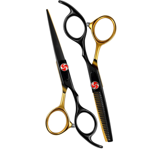 Juego de 5 Tijeras Profesionales de 6 Pulgadas para Cortar y Entresacar Cabello, Bajo MOQ, con Anillo de Acero Inoxidable y Cuchilla para Depilación Facial, con Estuche - Product Image 2